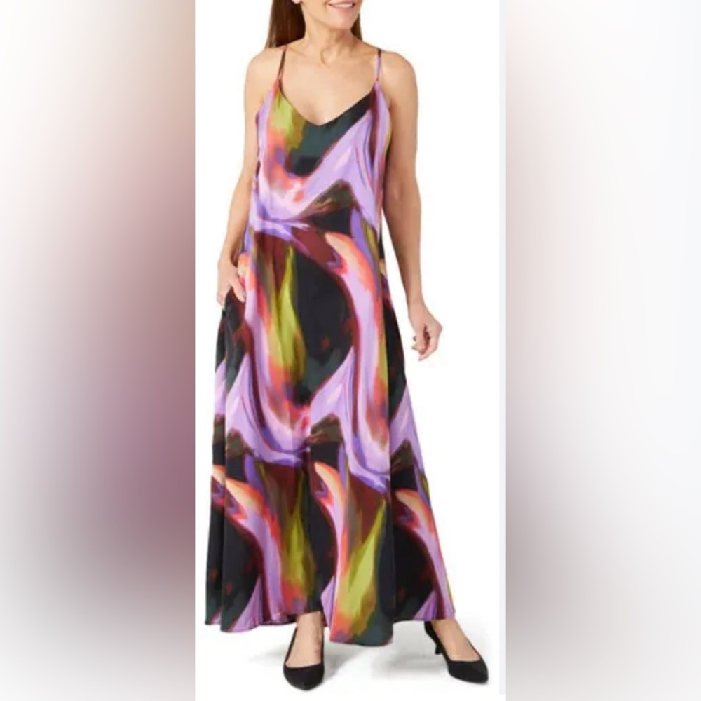 Multicolor Abstract Maxi Slip Dress